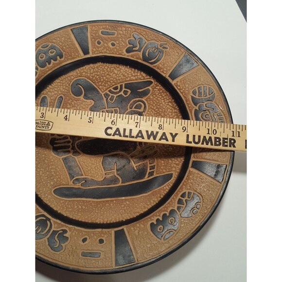 Decorative Plate VTG Mayan Aztec Tribal Clay Terracotta Folk Art 10" Wall Decor - Picture 5 of 6